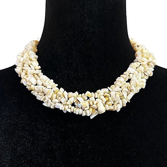 Various Natural Stone Necklace Sea Shell Chips Neutral Tones Cream - Picture 1 of 3